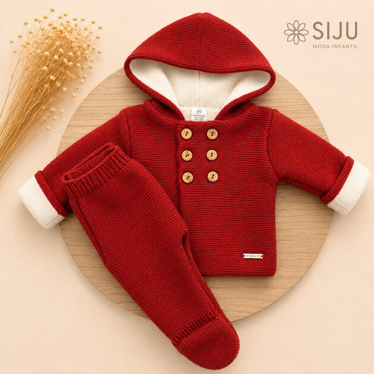San Francisco de Punto Básico con Capucha Cereza | Tallas 1 a 12 Meses | Siju Moda Infantil