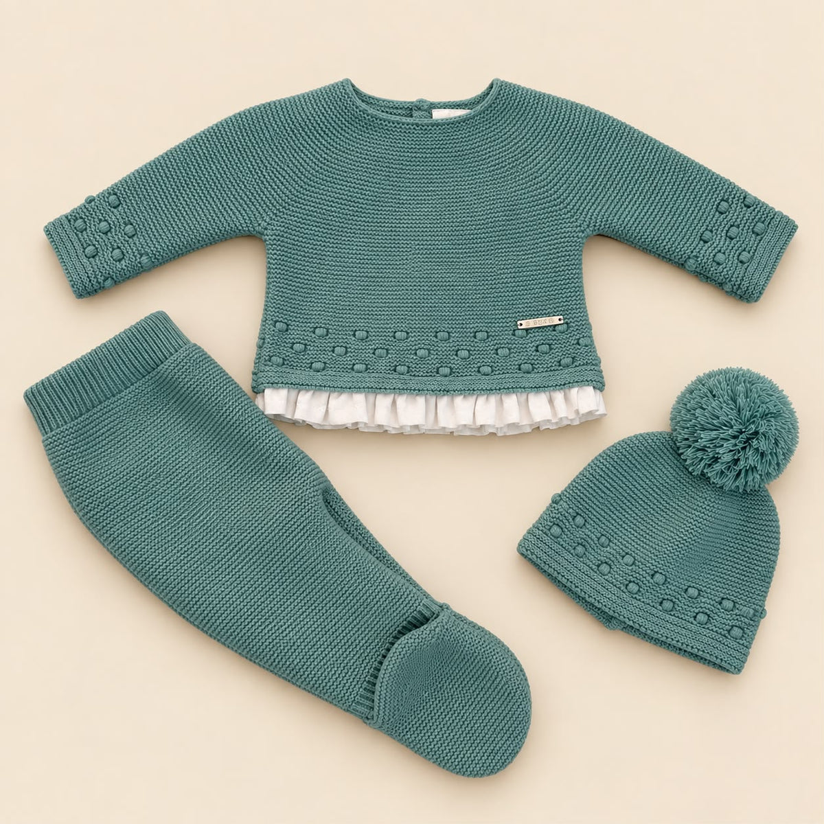 Conjunto de Primera Puesta Puntilla Verde Mint para Bebé | 00 a 6 Meses