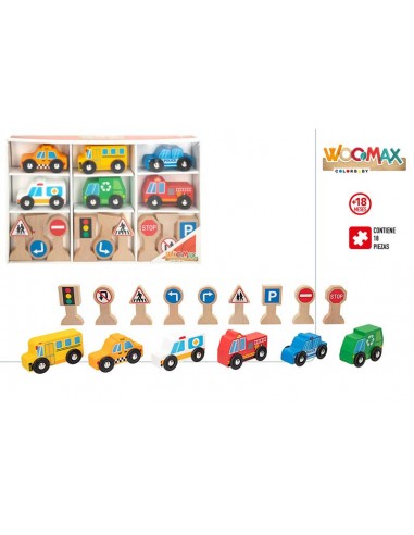 WOOMAX SET 6 VEHICULOS Y 9 SEÑALES DE TRAFICO