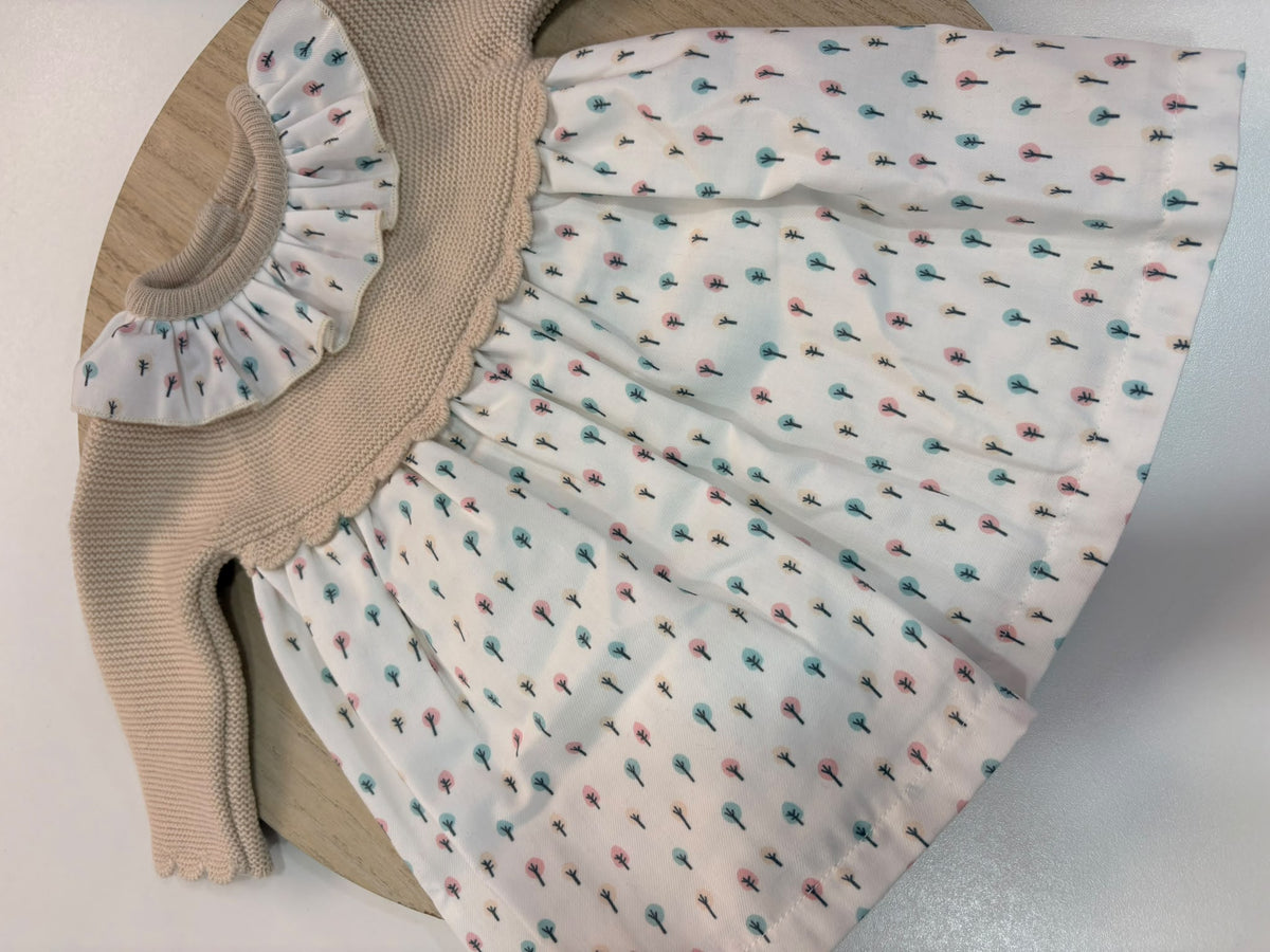 Vestido de Bebé Rosa Empolvado con Punto y Estampado de Erizos | 1 a 24 Meses