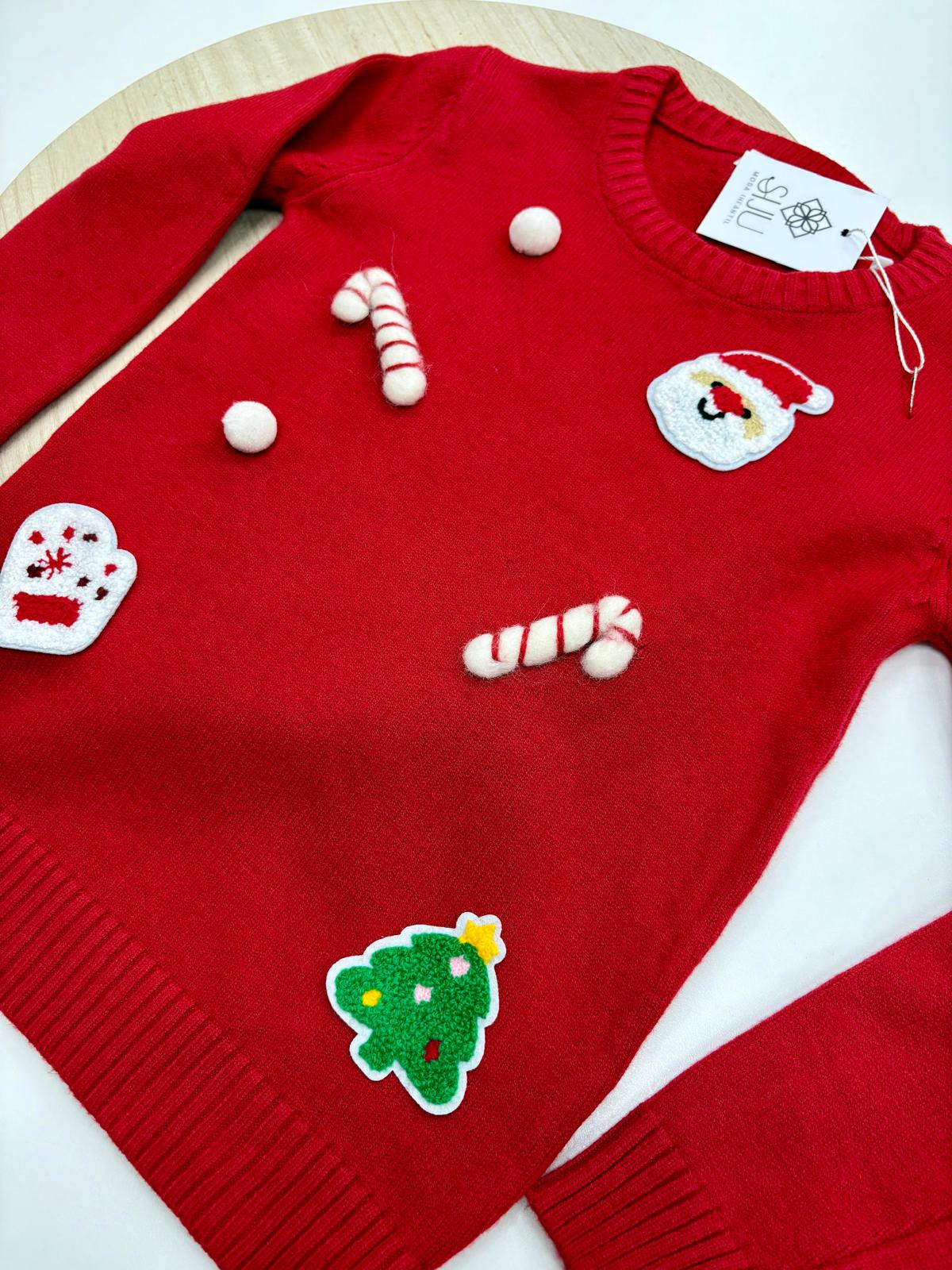 Jersey infantil 4-14 años rojo 🎄 con decoración 3D – Navidad divertida y festiva