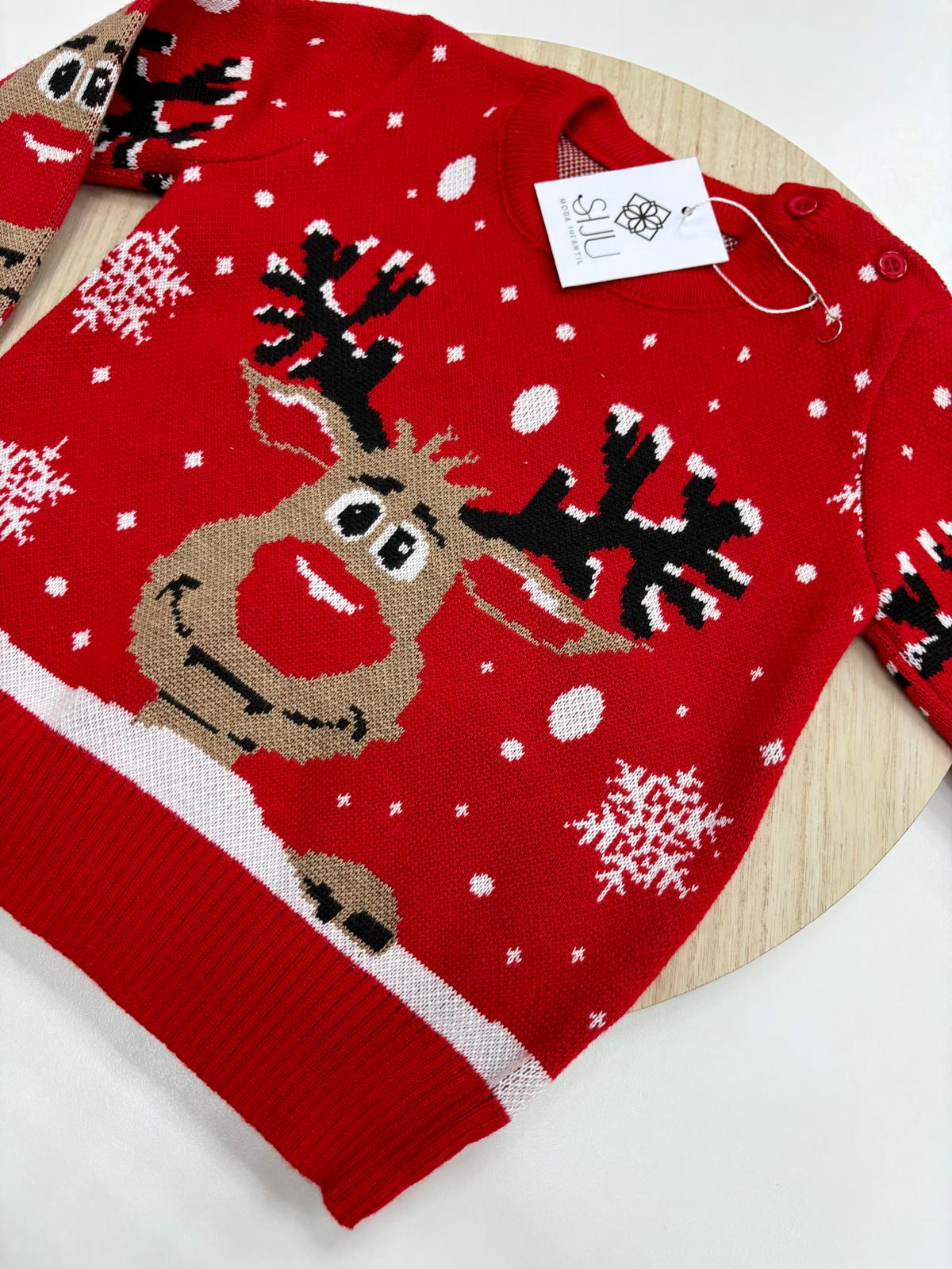 Jersey Reno Rojo Navidad Infantil | Tallas 1-5 y 4-14 Años