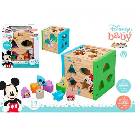 CUBO CON FORMAS MADERA MICKEY Y MINNIE