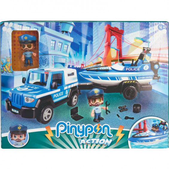 Pinypon Action - Pickup de Policía con Lancha para niños y niñas de 4 a 8 años